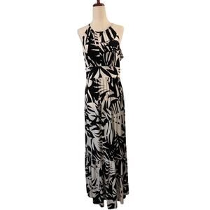 London Times Black & White Maxi Dress SZ 8 Fitted Top Long Dress